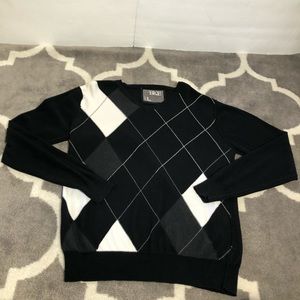 BKE Buckle Sweater Mens Large Crew Neck Argyle Black